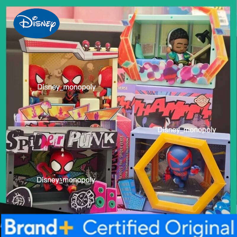 Disney In Stoc Kmarvel Spider-Man Across The Spider-Verse Cosbi Scene Blind Box Collect Decoration Anime Figure Toys Kids Birthday Gift H260205