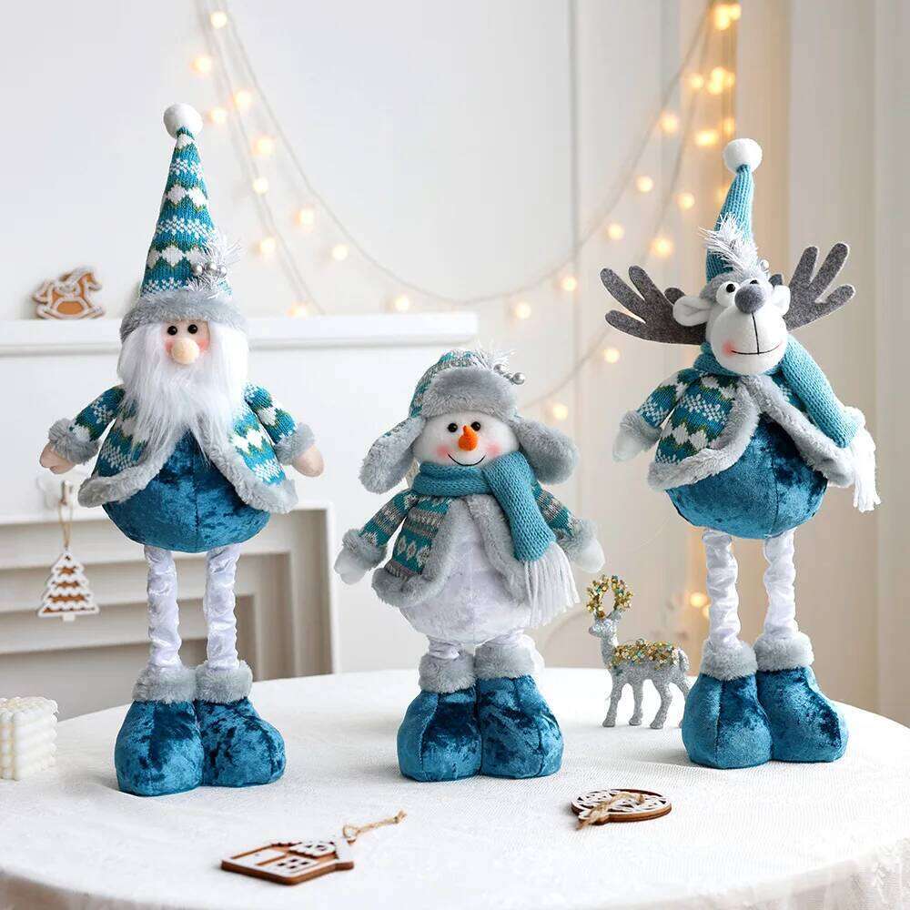 Telescopic Santa Snowman Reindeer Blue Doll, Stretchable Christmas Decor Figure Ornament Toy Gift for Kids Home Xmas Party S260204