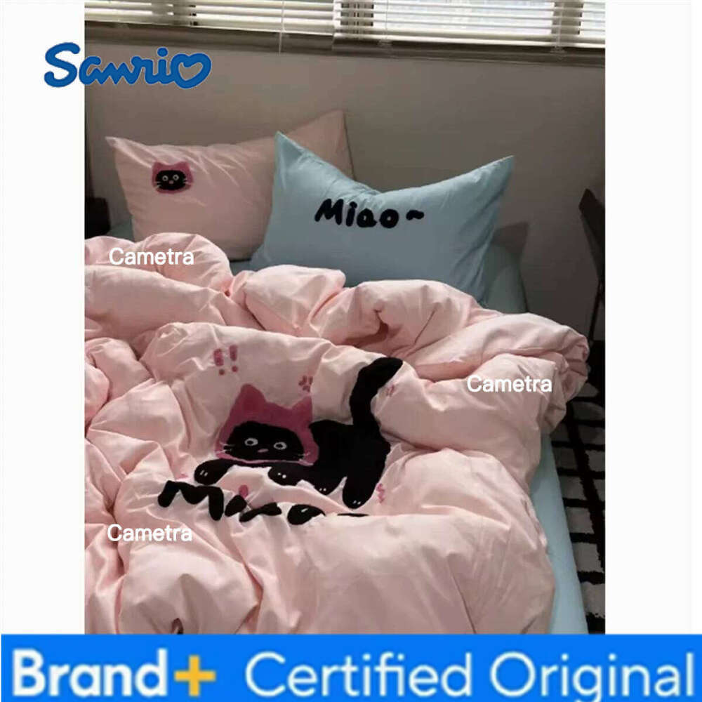 Sanrio INS Cute Cat Style Bedding Sets Ruffle Bow Quilt Romantic Bedclothes Decor Woman Girls Bedroom Duvet Cover 4pcs H260205