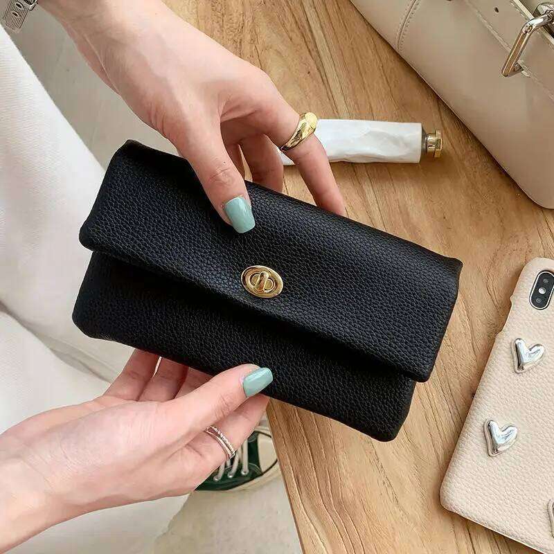 Fashion PU Leather Envelope Wallets Metal Buckle Korean Style Women Long Clutch Zipper Coin Purse Change Bag Outdoor Z260205