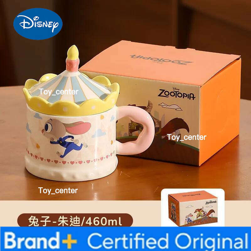 Disney Zootopia Judy Nick Couple Ceramic Mug With Carousel Lid And Spoon Cartoon Coffee Tea Cup Birthday Gift For Girls Couples H260205