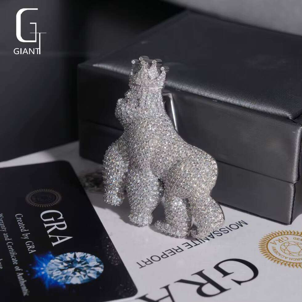 Trendy Past Diamond Tester VVS Moissanite Pendant With Men Hip Hop 925 Sterling Silver Jewelry Crown Orangutan Design Charm - view 6