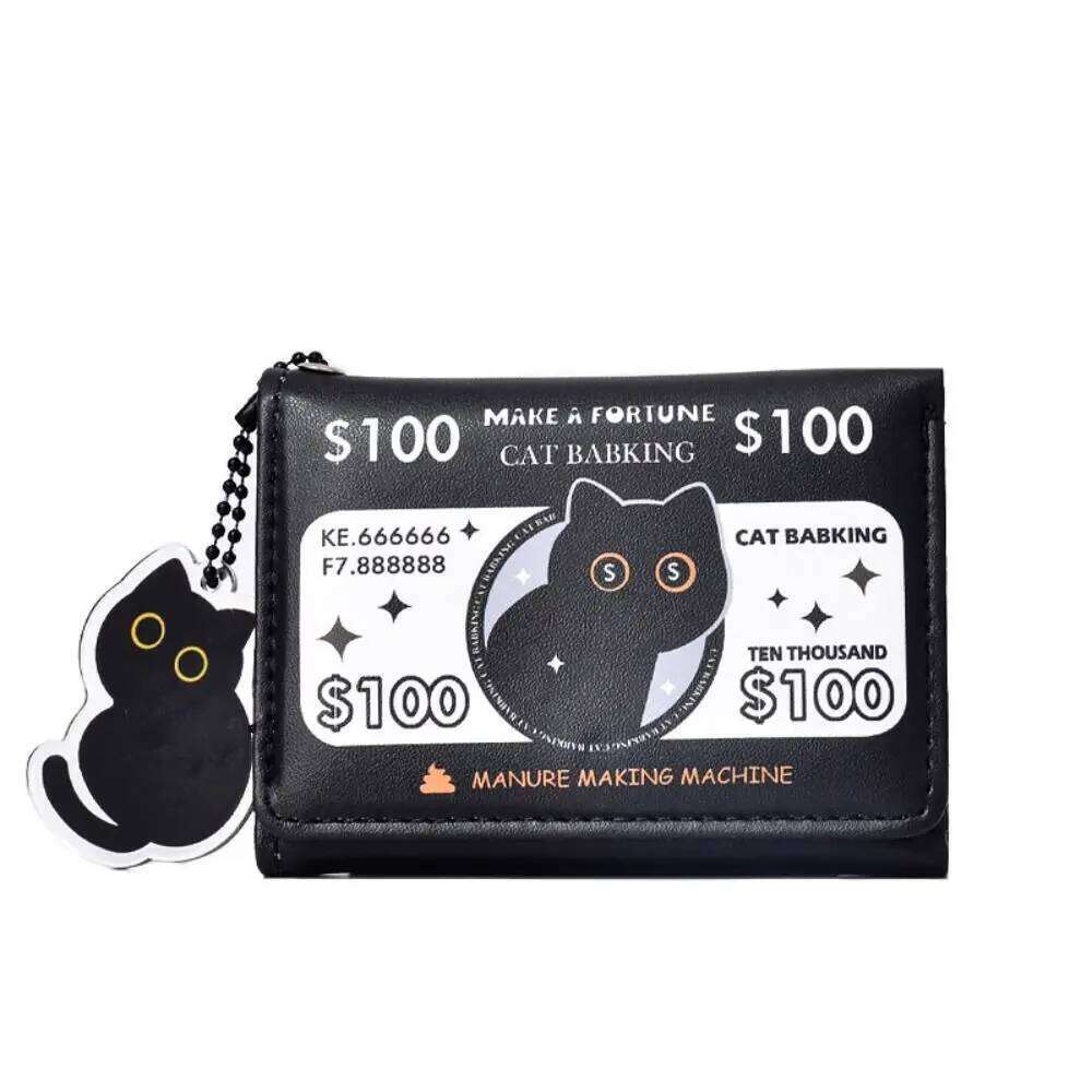 Festive Fortune Folding Wallet with Baking Design Three-Fold Large Capacity Cat Pattern Coin Purse Z260205