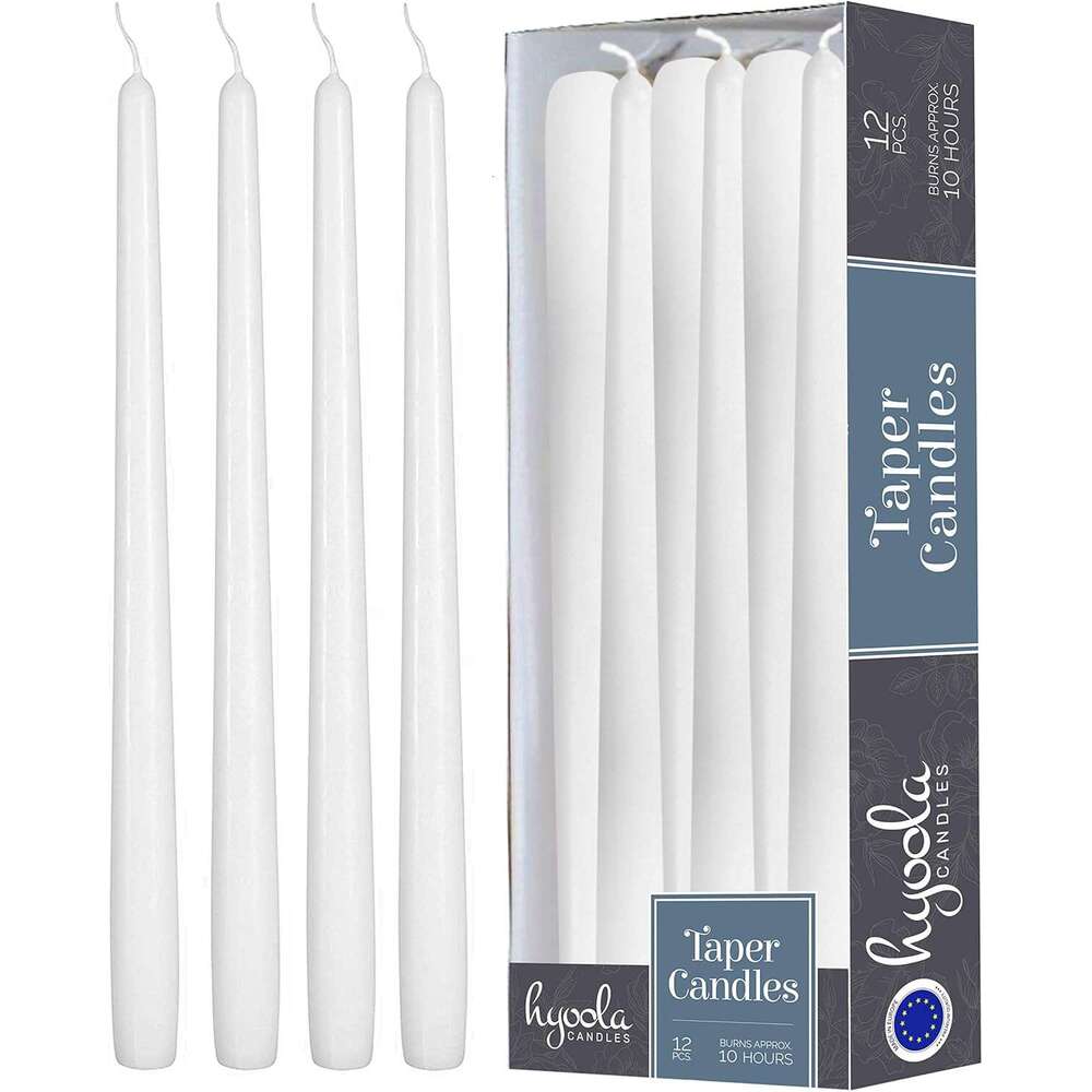 Pack Tall Taper Candles 12 Inch White Dripless, Unscented Dinner Candle Paraffin Wax with Cotton Wicks - 10 Hour Burn Time S260204