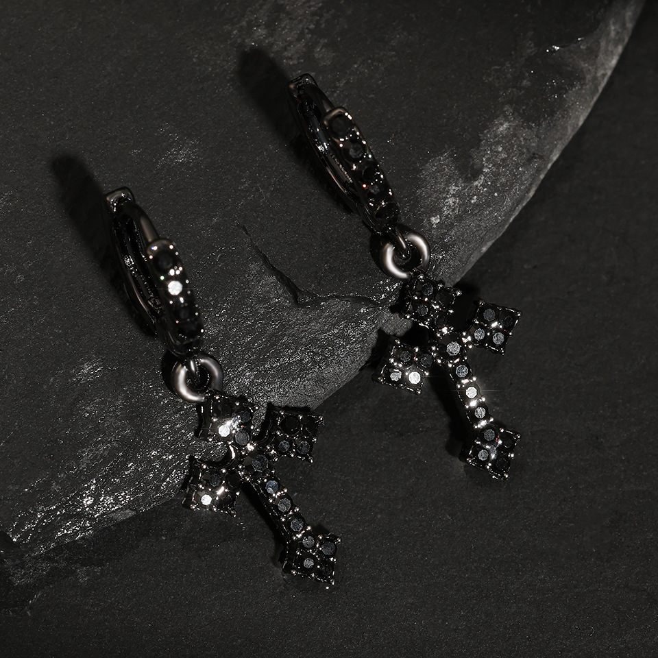 New Zircon Inlaid Cross Studs for Men Women, Niche Design with a Sense of Sophistication, European and American Hip-Hop Trendy Earrings - view 4