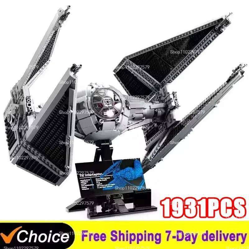 2026 New Technical 1931PCS TIE Interceptors Spaceship 75382 Building Blocks Starfighter MOC Assembly Collectible Display Model Kits 26Y0205