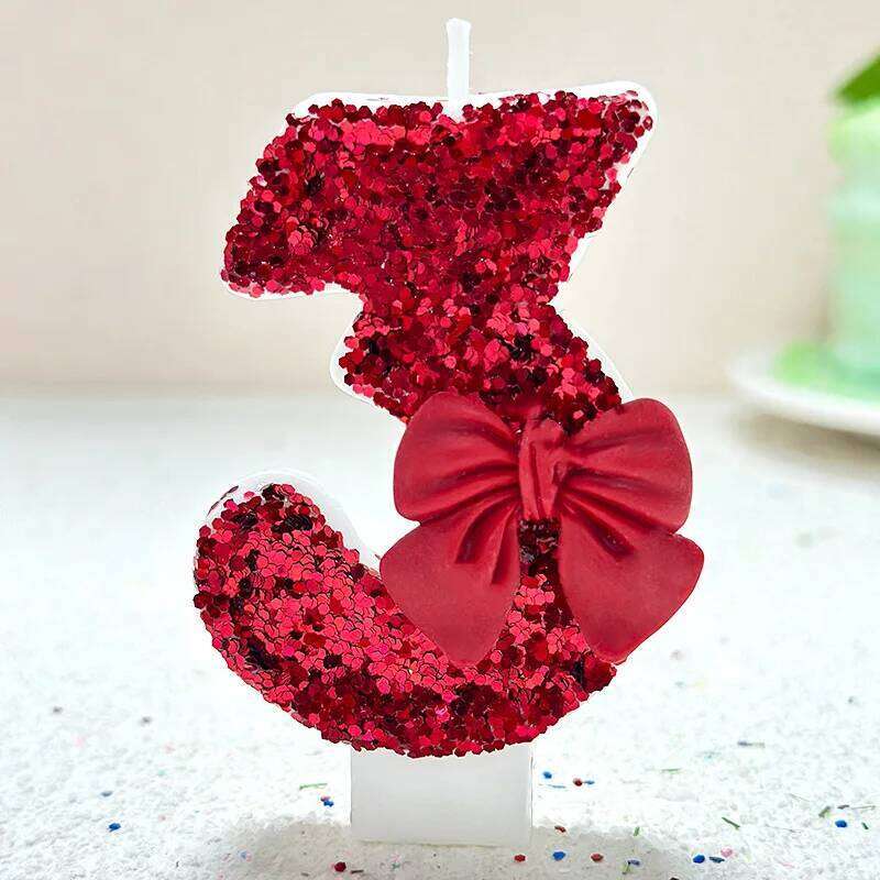 1pcs number 0-9 Girl's Heart, Red Bow candles, Birthday, Year One, Children's Coming of Age, Proposal, Anniversary Party candles S260204