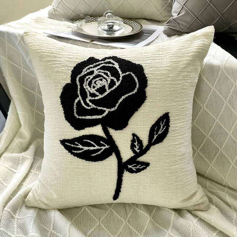 Pillow Case Rose Light Luxury Living Room Chenille Embroidered Sofa Pillow Decorative Cushion Backrest Pillow Cover Home Decor