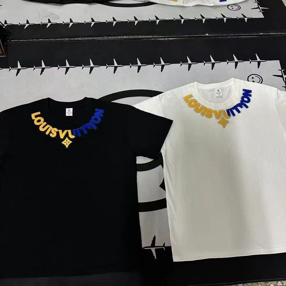 Free delivery Men's T-Shirts Letter round neck men's half sleeved men's and women's towel short sleeved summer loose men's T-