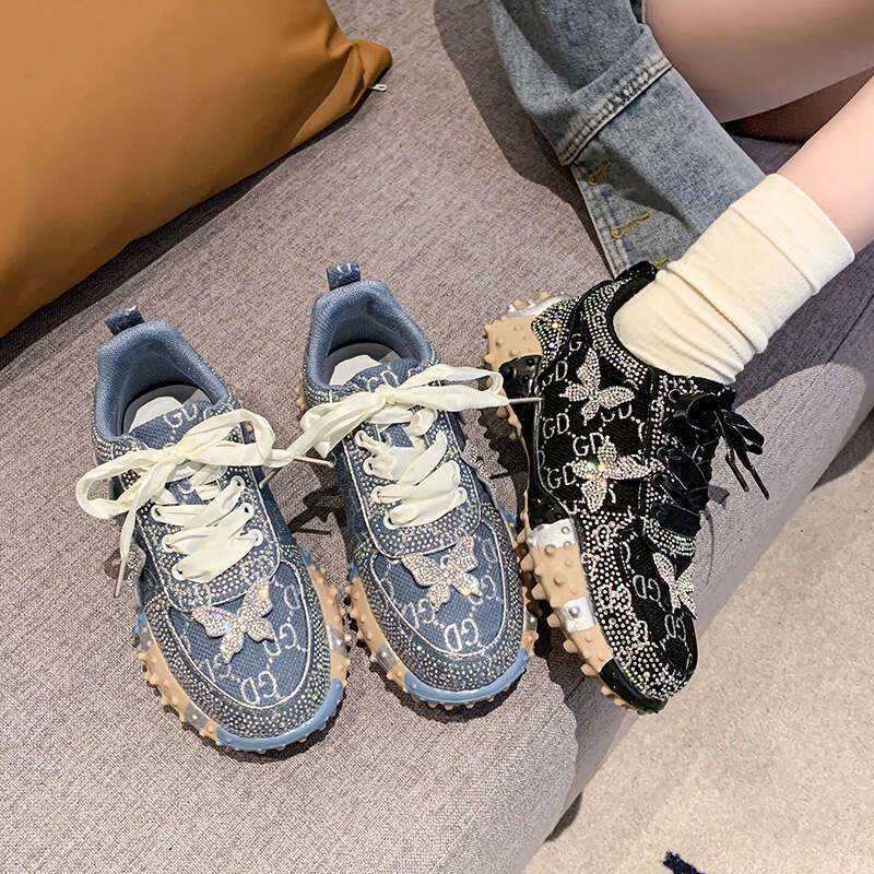 New Style Dad Sneakers Versatile Comfortable In Stock Casual for Women Four Seasons Full Diamond Durian Sole Export Single Shoes