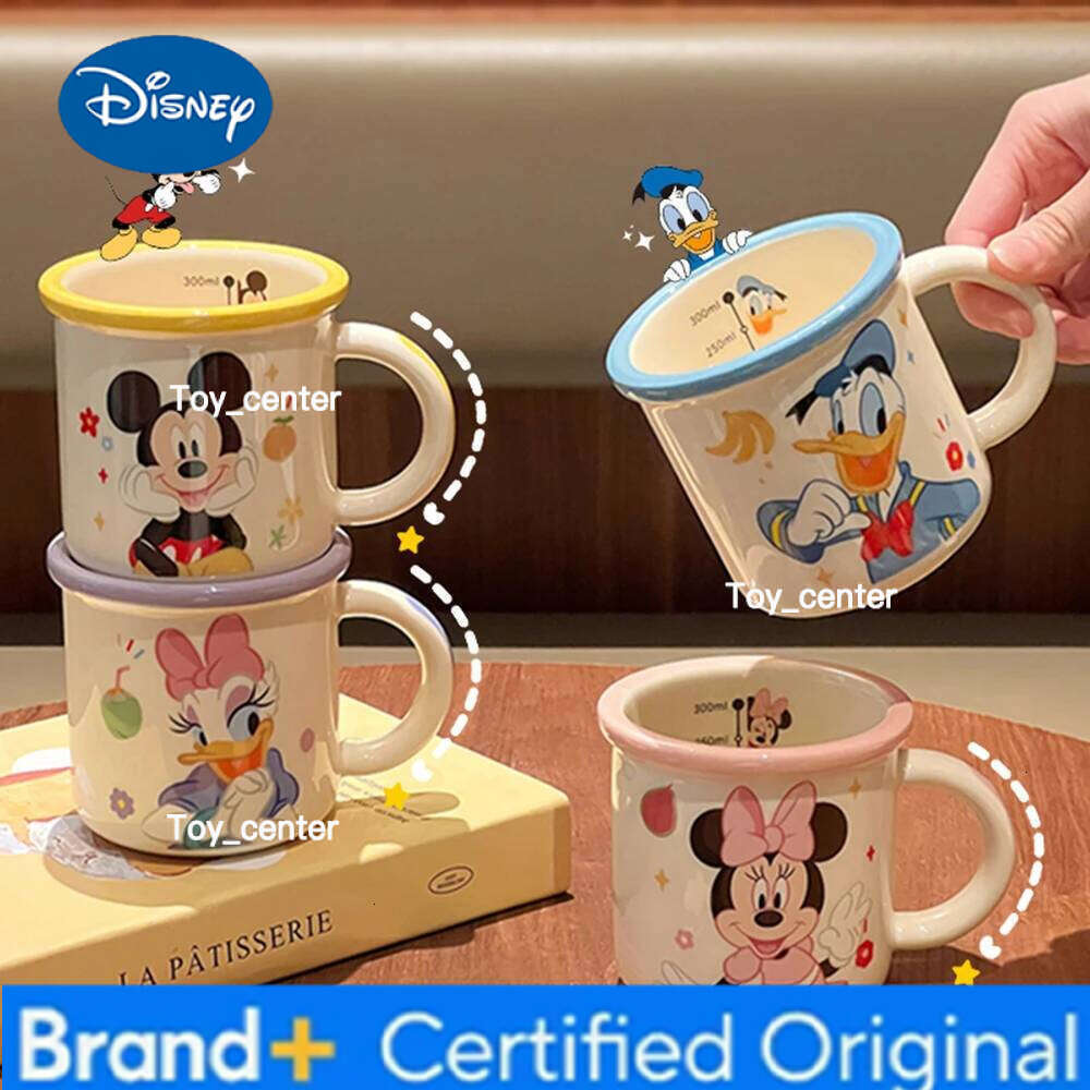 Disney Cute Mickey Mouse Ceramic Cups 350ML Underglaze Milk Mugs With Handgrip Household Porcelain Coffee Cup with Scale Kids Gift H260205