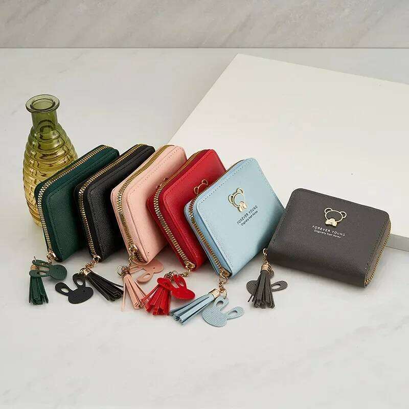 Korean Bear Zipper Short Student Purse Mini Cute Wallet Women Coin Pouch Bag ID Holder Z260205