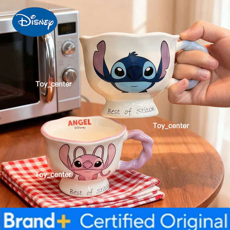 Disney 360ml Cartoon Anime Stitch Ceramics Mug Kawaii Kids Breakfast Cereal Milk Cup Office Coffee Cups Cute birthday Kitchenware Gifts H260205