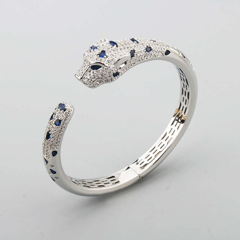 European and American Style Exaggerated Light Luxury Temperament Inlaid Colorful Zircon Popular Women's Open Leopard Head Bracelet