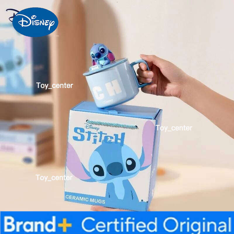 Disney Stitch Angie cartoon anime couples mug cute ceramic milk Creative cup lid phone holder home decoration gift for girls H260205