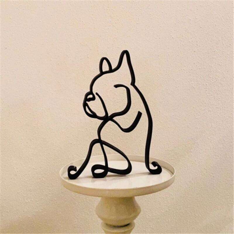 Creative Sculpture Metal Dog Abstract Minimalist Art Iron Figurines Office Desktop Accessories For Home Decoration Supplies S260204