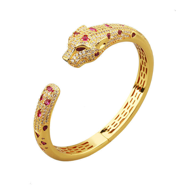 European and American Style Exaggerated Light Luxury Temperament Inlaid Colorful Zircon Popular Women's Open Leopard Head Bracelet