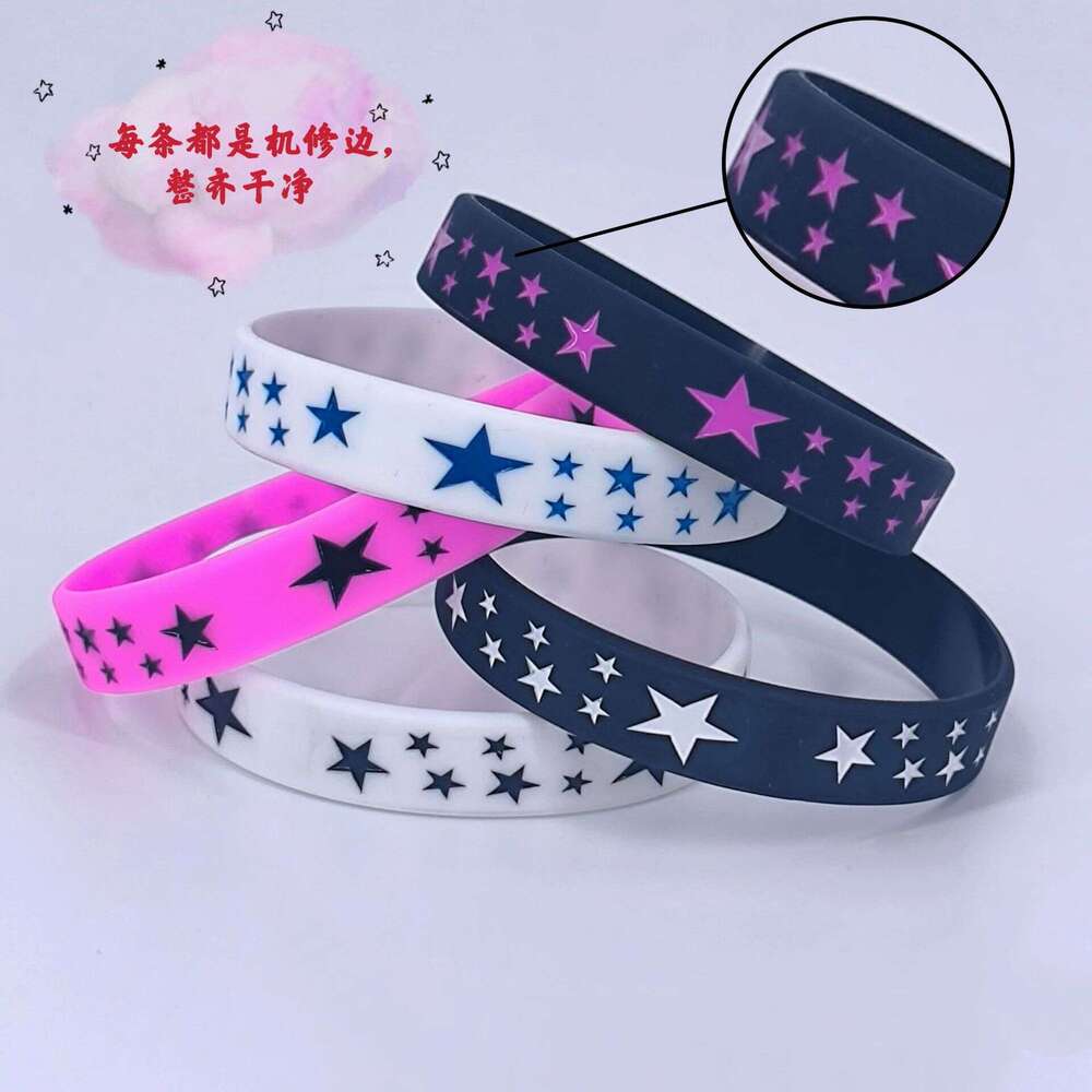 Cross-Border European American 6-Pack Five-Pointed Theme Wristbands Youth Men and Women Sports Color-Filled Star Silicone Bracelets