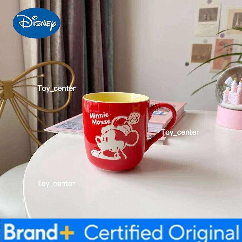 Disney Mickey & Minnie Mouse Ceramic Mug Set Retro Cartoon Design Coffee Milk Couple Cup With Yellow Interior Mugs H260205