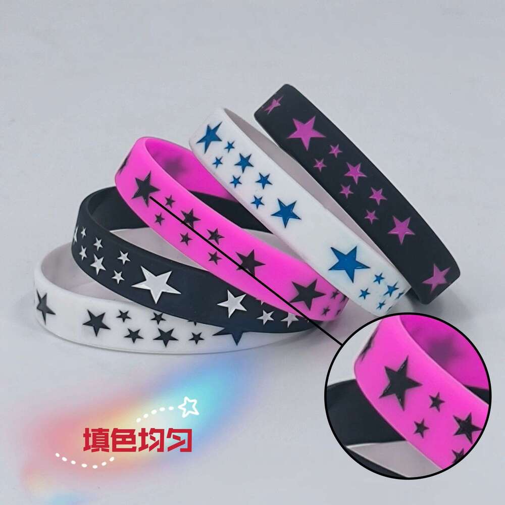 Cross-Border European American 6-Pack Five-Pointed Theme Wristbands Youth Men and Women Sports Color-Filled Star Silicone Bracelets