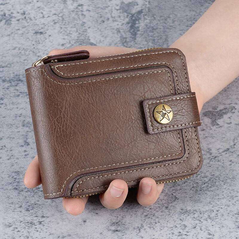 2025 New Retro Men's Horizontal Short Wallet - Zipper Multifunctional Card Buckle Coin Purse, Slim Cross-Border Style Z260205