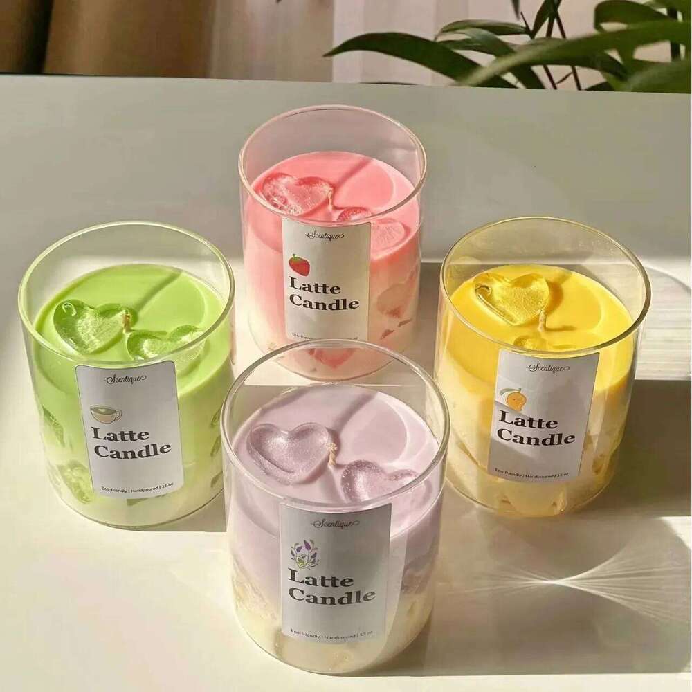 Matcha Iced Coffee Scented Glass Jelly Wax Home Festival Decoration Fragrance Candle Jar H260205