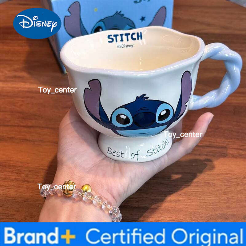 Disney 360ml Cartoon Anime Stitch Ceramics Mug Kawaii Kids Breakfast Cereal Milk Cup Office Coffee Cups Cute birthday Kitchenware Gifts H260205