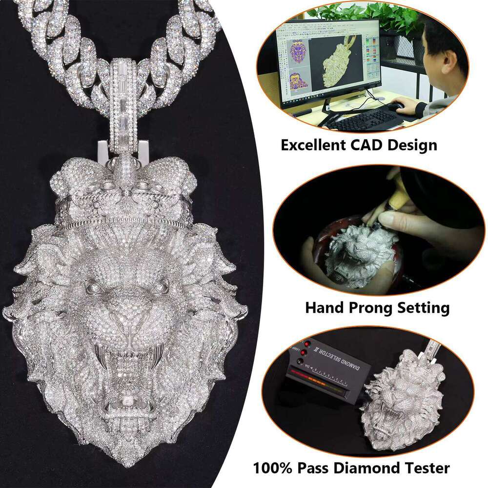 Personalized Custom Jewelry Pass Diamond Tester VVS Baguette Moissanite Iced Out 34 Number Pendant With Cuban Link Chain