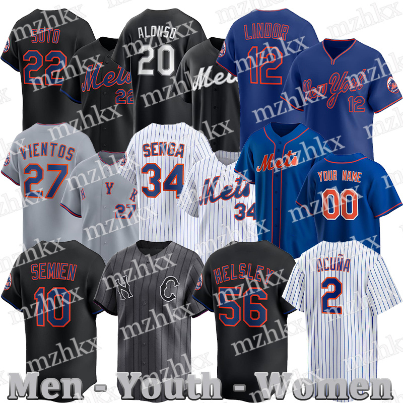 #22 Juan Soto Jersey NY Mets Jersey #12 Francisco Lindor Pete Alonso Francisco Alvarez Kodai Senga Edwin Diaz Brett Baty Drew Gilbert Ronald Hernandez Baseball Jerseys
