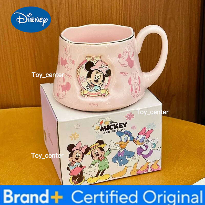 Disney Mickey Cartoon Anime Couples Lid Mug Cute Print Ceramic Donald Duck Tea Coffee Milk Cup Decoration Kawaii Gift for Girls H260205