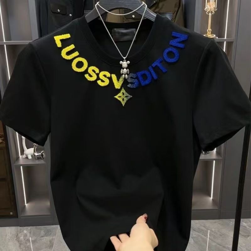 Free delivery Men's T-Shirts Letter round neck men's half sleeved men's and women's towel short sleeved summer loose men's T-