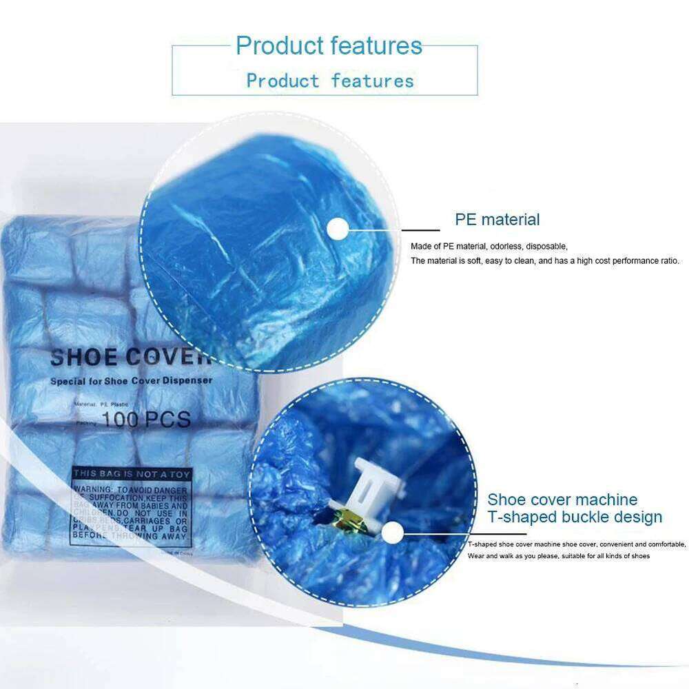 100Pcs T Buckle Disposable Cover Dustproof Anti-slip Overshoe for Home Office Automatic Dispenser Compatible Shoe Protector S260204