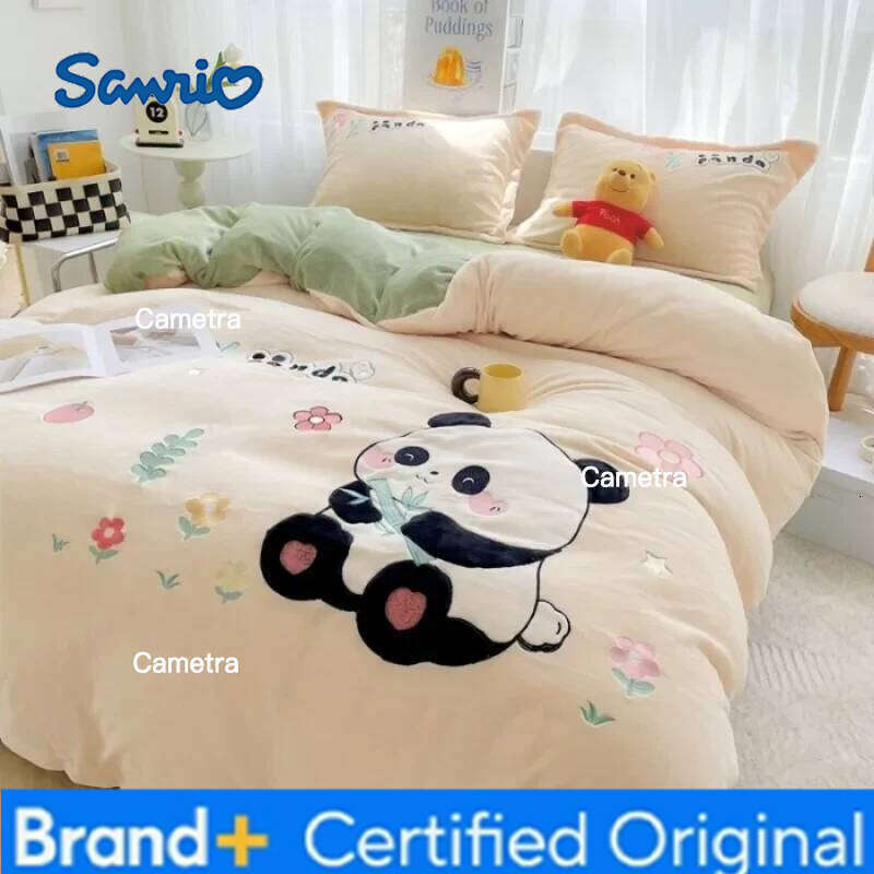 Sanrio 2024 new towel sticker embroidered milk fleece four-piece set thickened 220g winter warm bed sheet kit H2602051