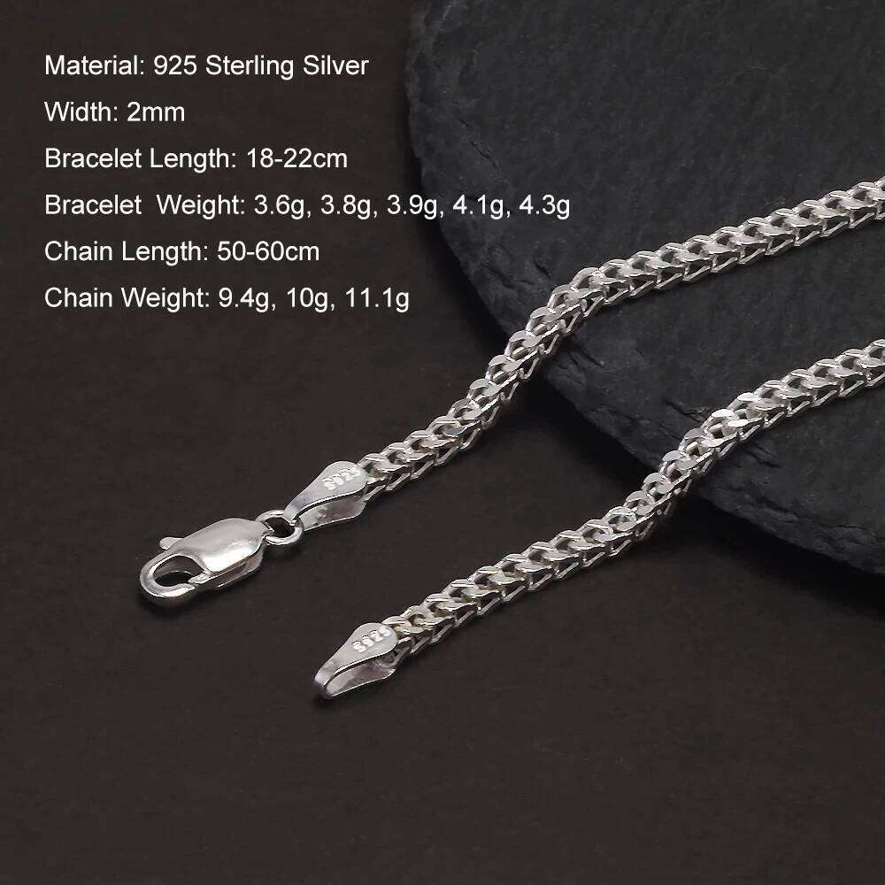 2mm Silver Franco Chain Necklace & Bracelet with Lobster Clasp Men Boy Women High Polished Punk Rock Party Jewelry 26H0205 26H0205