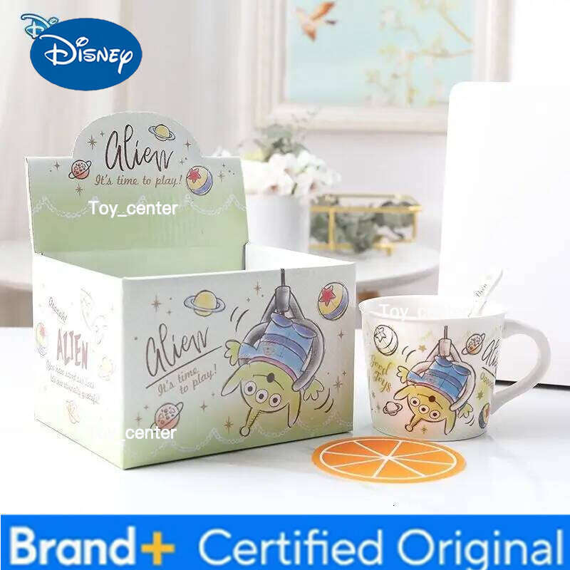 Disney Winnie the Pooh Stitch Ceramic with Spoon Cute Cartoon Home Coffee Mug Color Box Giving Gift H260205