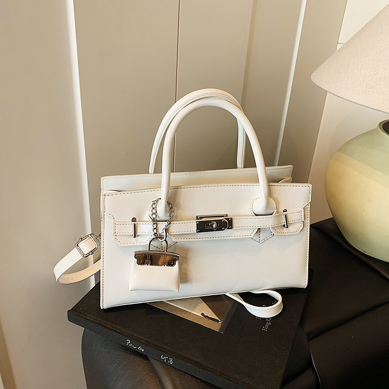 2026 Women's Patent Leather Satchel Bag, Classic Top Handle Tote with Metal Lock & Detachable Strap