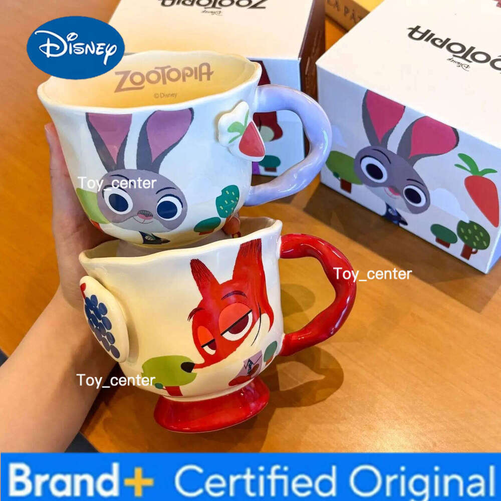 Disney anime Zootopia Nick and Judy 380ml ceramic mug decoration kawaii Household milk Surrounding couple water cup birthday gift H260205