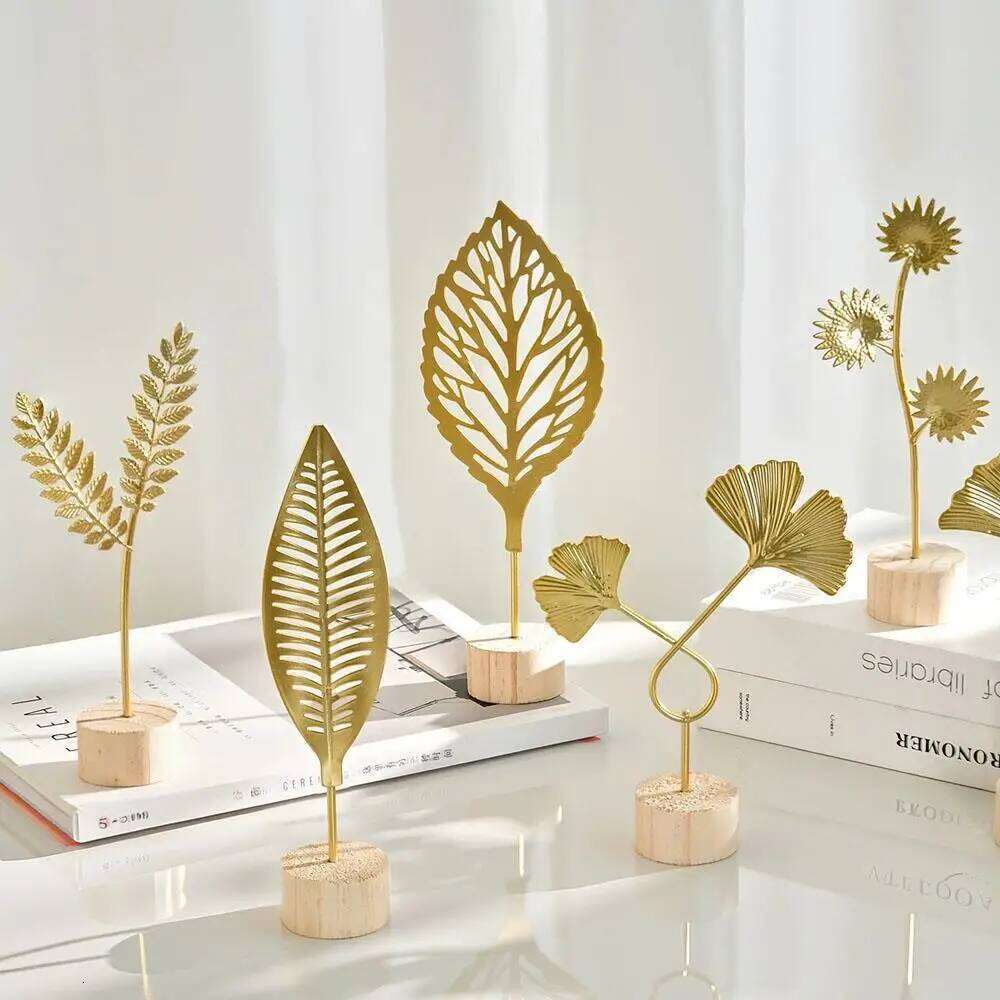 Ginkgo Leaf Wrought Iron Ornaments Home Decoration Office Desktop Crafts Miniature Figurines Creative Luxury Ornament S260204