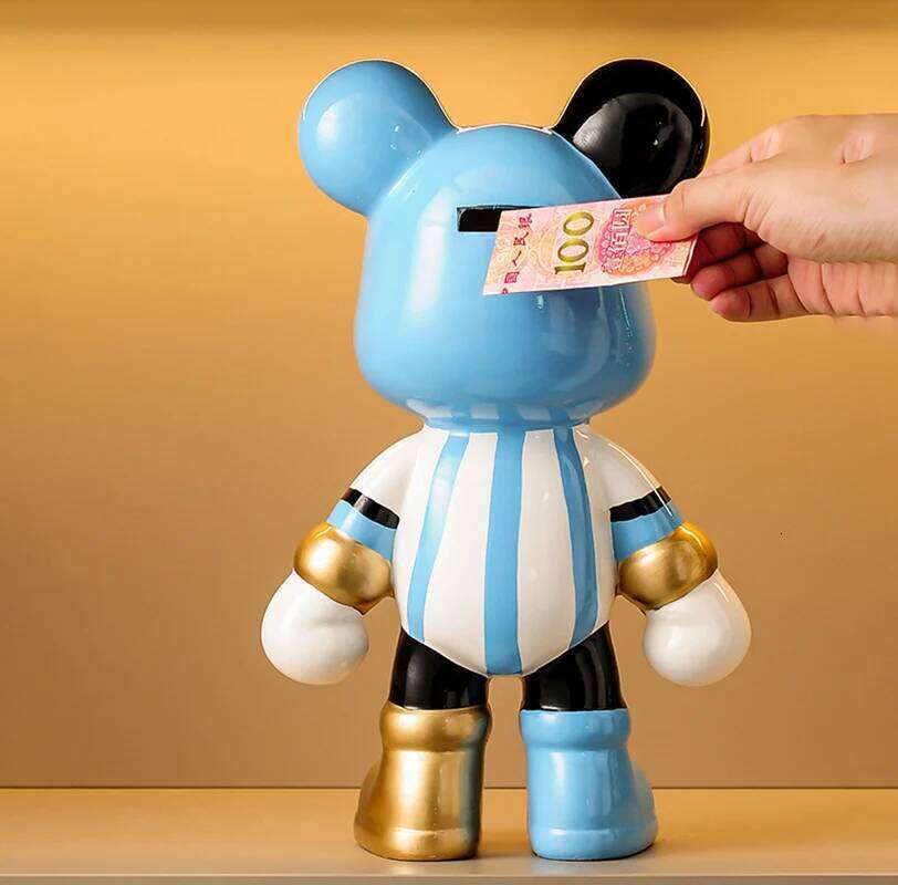 Bear Ceramic Bank Sculpture Animal Money Box Statue for Home Office Decor With Coin Slot Novelty Football Enthusiasts Gift S260204