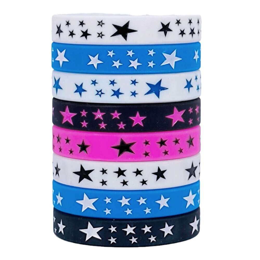Cross-Border European American 6-Pack Five-Pointed Theme Wristbands Youth Men and Women Sports Color-Filled Star Silicone Bracelets