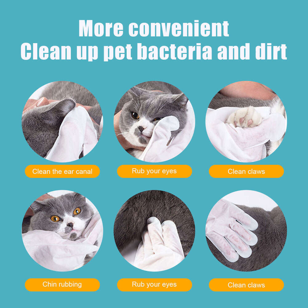 Yegbong Pet Hair Removal Cleaning Wipes Bath Needed Cat No Wash Non-Woven Fabric Gloves S260203