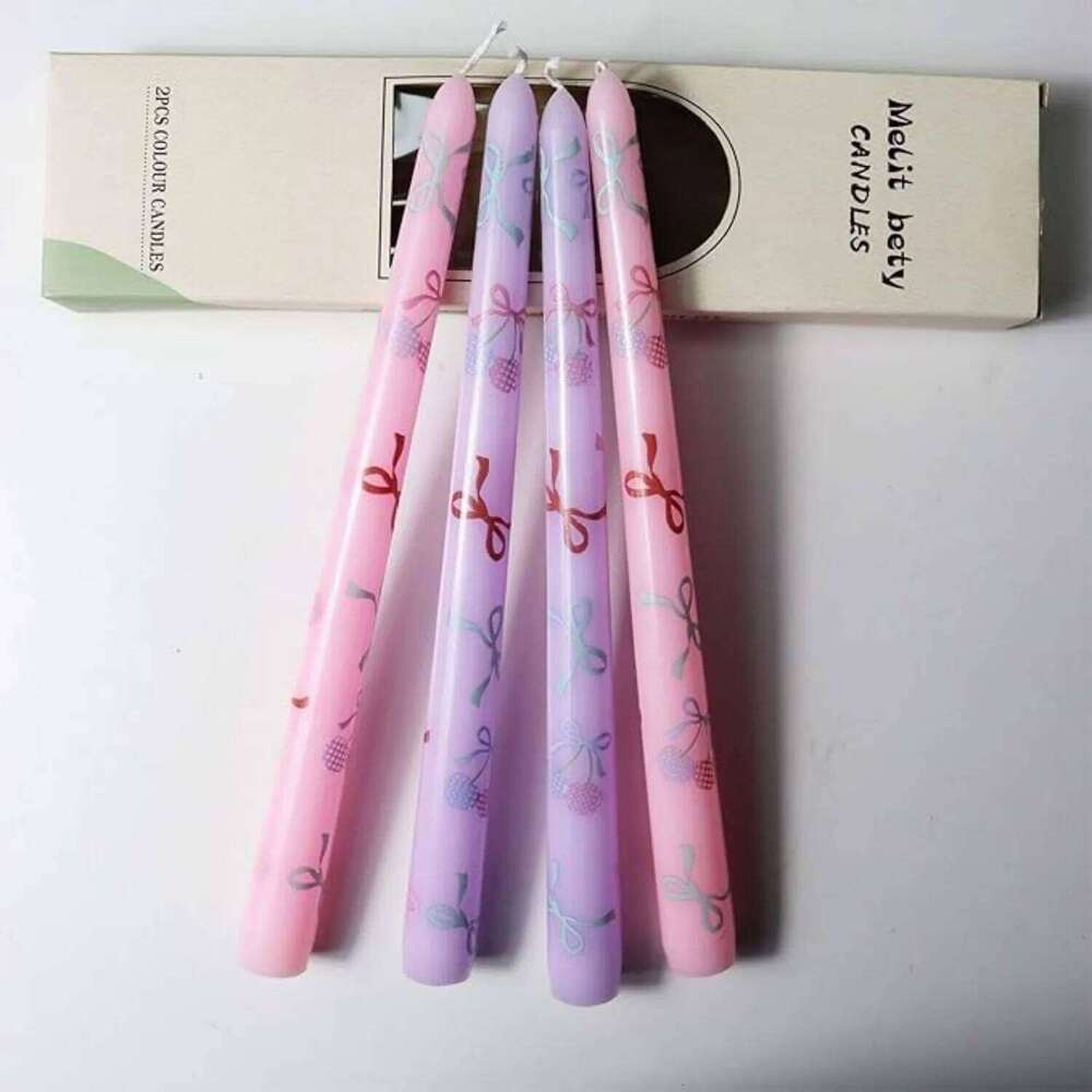 2PCS Colored Cherry/Heart Printed Taper - Romantic Wedding Birthday Candles for Home Party Dinner Garden Table Decor S260204