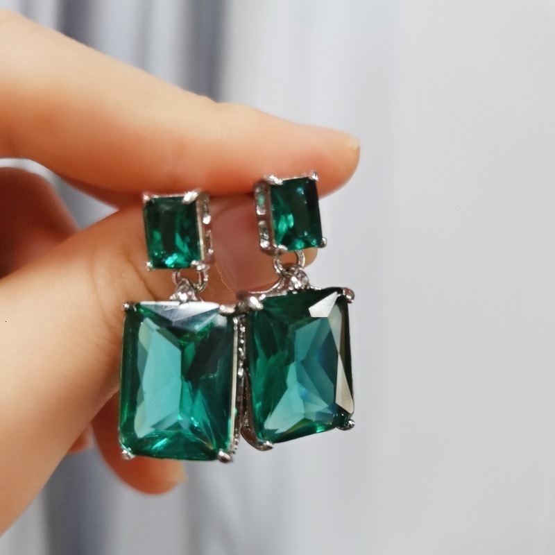 KQDANCE high-quality genuine 925 sterling silver rectangular simulated diamond gemstone green jade earrings exquisite jewelry for women 241106