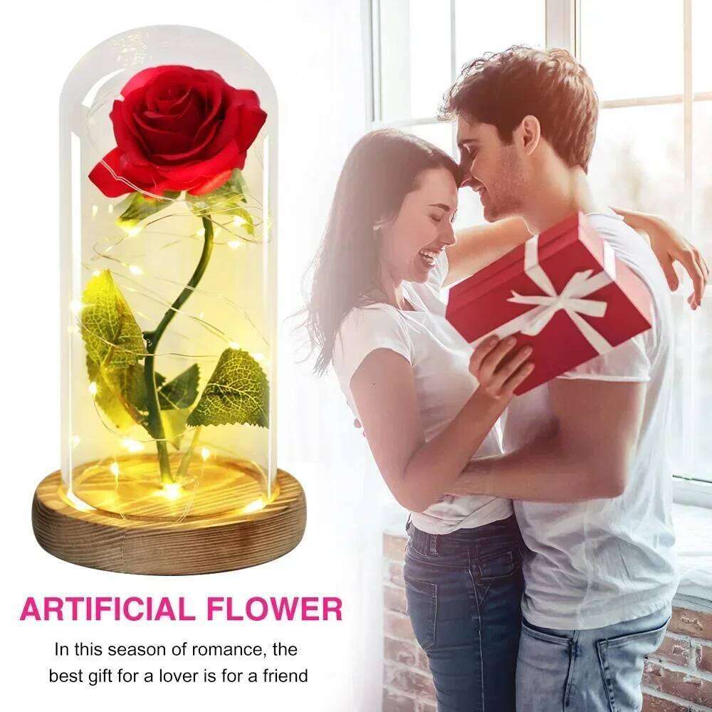 Acrylic Dome Eternal Rose Artificial Flowers Beauty and The Beast Inspired Gift for Valentine Wedding Birthday Home Decor S260204