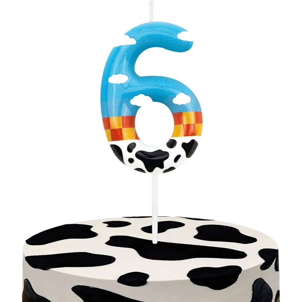 blue Inspire GameThemed Candles, Number 6 Print Birthday Party Supplies, 2.76 inch Paw Cake Topper Decoration S260204