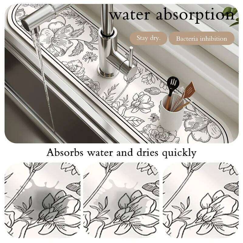 Diatomaceous Earth Faucet Drain Absorbent and Drying Countertop Sink Splash Mat, Kitchen Accessories