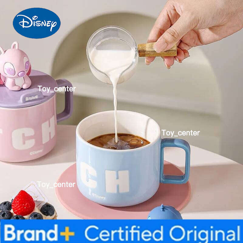 Disney 2026 Stitch Ceramic Large Capacity Mug With Lid And Spoon Water Cartoon Coffee Cup Holiday Gift H2602051