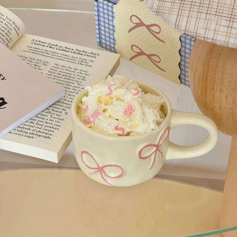 Bow shaped mug for girls with high looks, home ceramic water cup