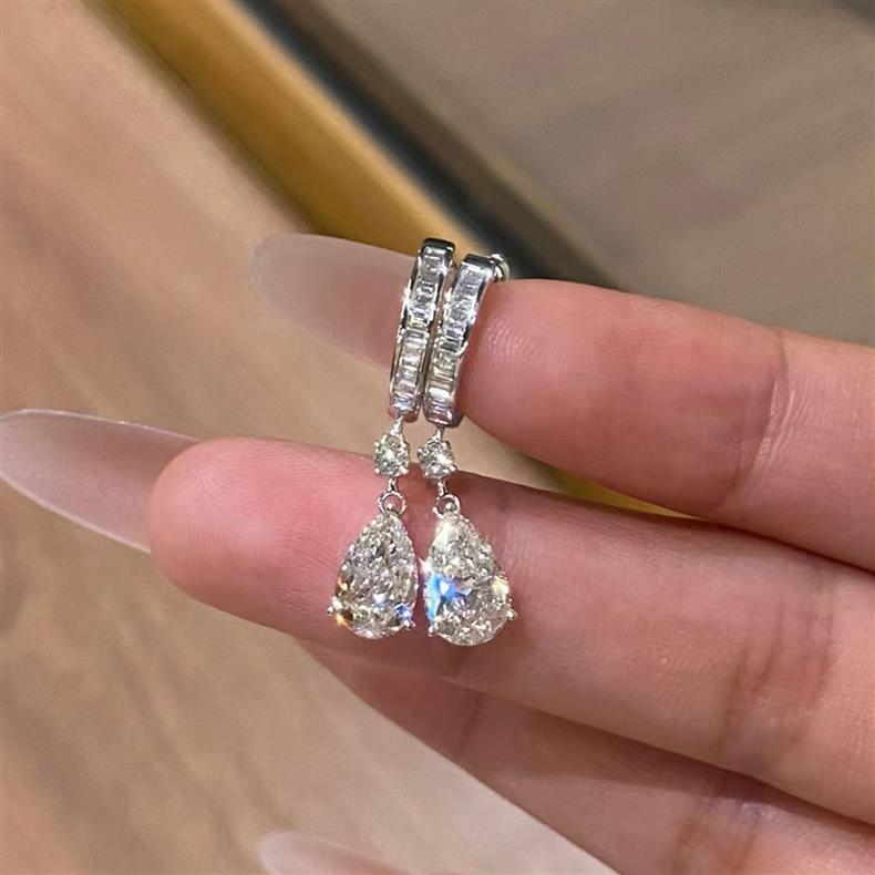 2026 Rulalei Korean Style Dangle Earrings Luxury Jewelry 18k White Gold Fill Women Fashion Pear Cut 5A Zircon CZ Diamond Water Drop Lady Bridal Earrin - view 8