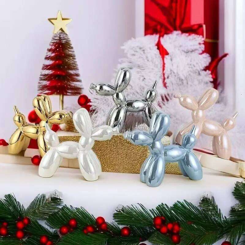 ceramics Balloon Dog Sculpture Home Decor room Decoration Accessories Office Nordic Animal Decorative Sculptures and Figurines S260204